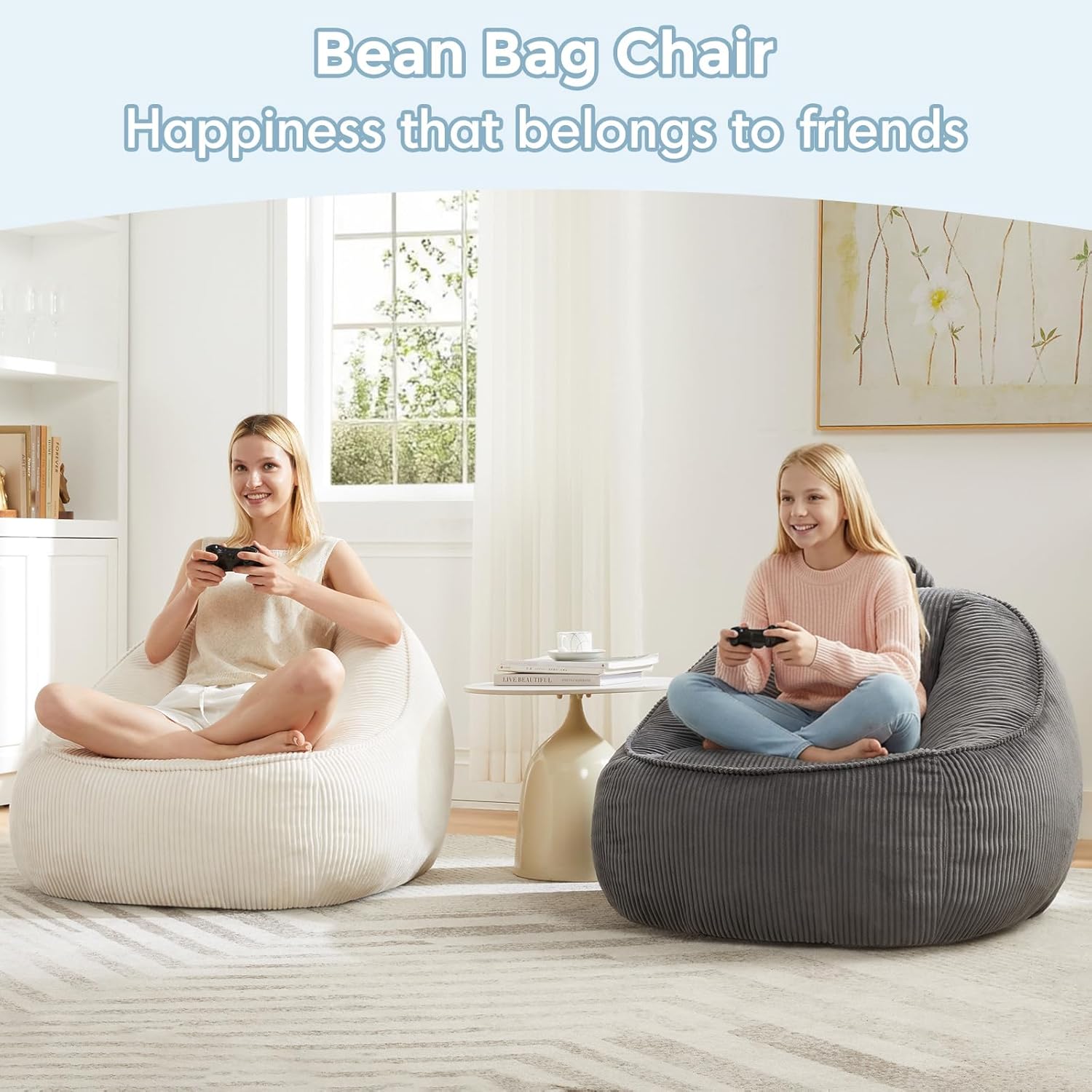 HUGHEAVEN Large Bean Bag Chairs for Kids,Bean Bag Chairs for Kids 8-12,Comfy Bean Bag Sofa with Back Support,Big Bean Bag Couch & Chair for Bedroom, Floor Sofa for Relaxing and Reading,Grey