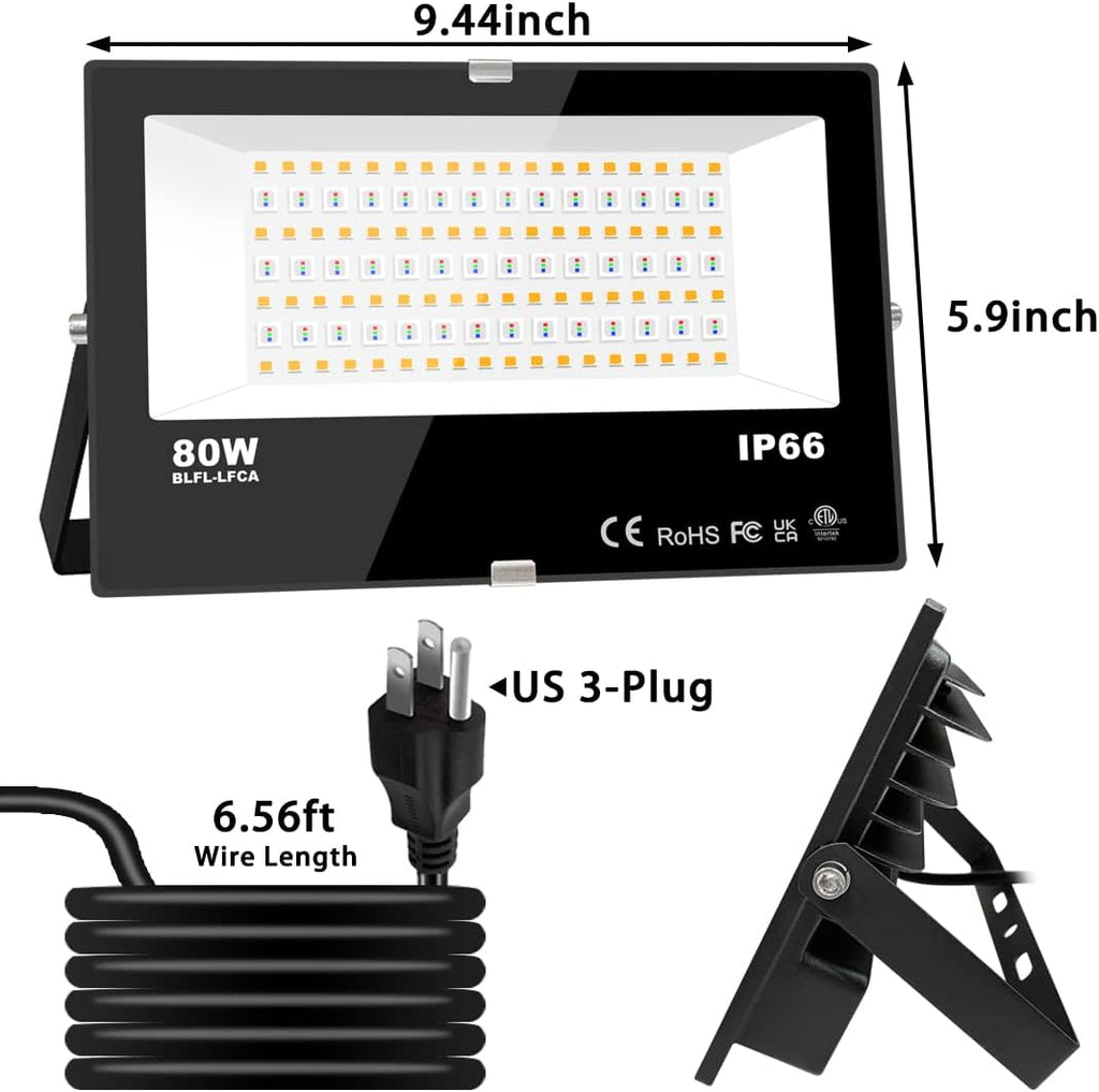 MELPO LED Flood Light Outdoor 800W Equivalent 8000LM Smart RGB Landscape Lighting with APP Control, DIY Scenes - Timing - Warm White 2700K - Color Changing Uplight, IP66 Waterproof US Plug (4Pack)