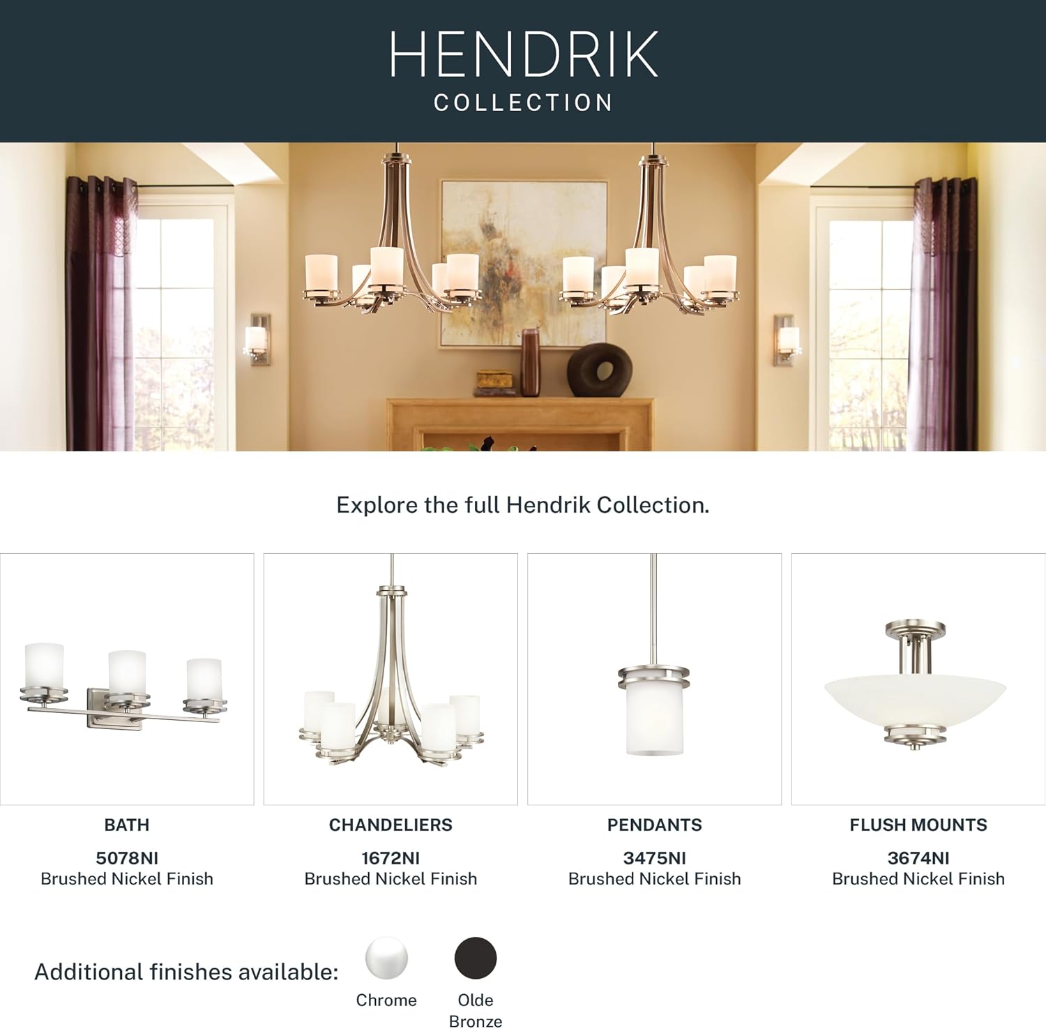 Kichler Hendrik 24" Vanity Light in Brushed Nickel, 3-Light Modern Bathroom Vanity with Satin Etched Cased Opal Glass, (24" W x 8" H), 5078NI