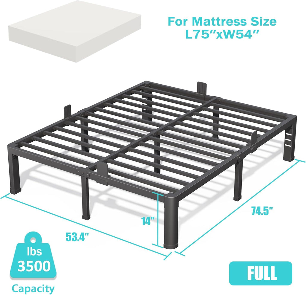 Firpeesy 14 Inch Full Size Bed Frame, Sturdiness Metal Full Platform Bed Frame with Storage, No Box Spring Needed, Noiseless, Ease of Assembly