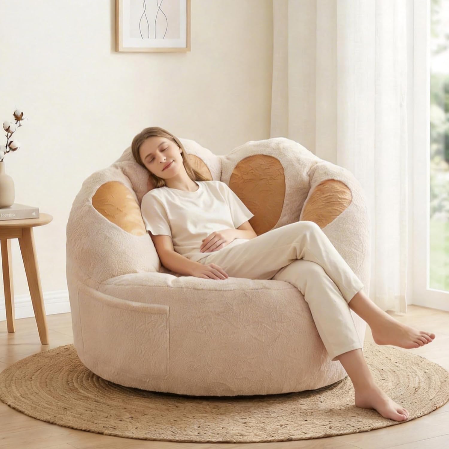 Achicsofar Bean Bag Chair for Adults Teens, Gaint Faux Fur Cat's Paw Shape Beanbag Chairs Memory Foam Filled Accent Floor Sofa for Reading, Gaming, Relaxing in Living Room, Bedroom, Dorm