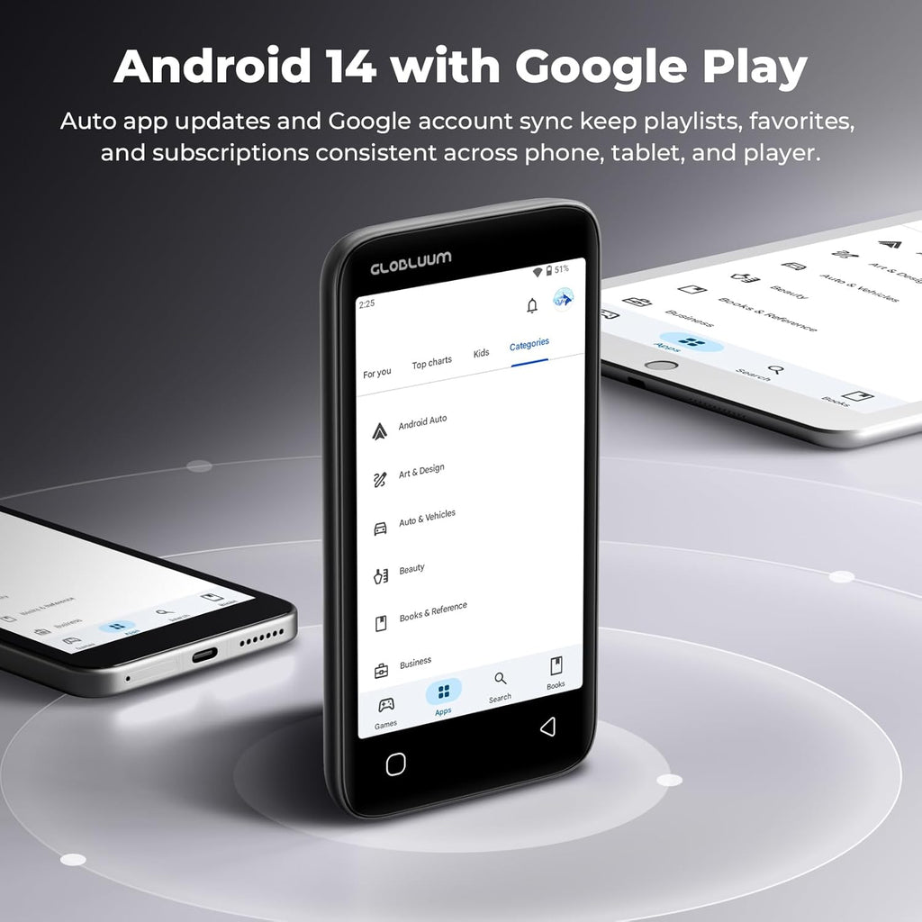160GB MP3 Player with Bluetooth 5.0 and WiFi, Music Player with Spotify, Audible, Amazon Music, Pandora, Libby, Spotify Kids, 4" Touchscreen Android MP4 Player with HiFi Sound (Glossy Black)