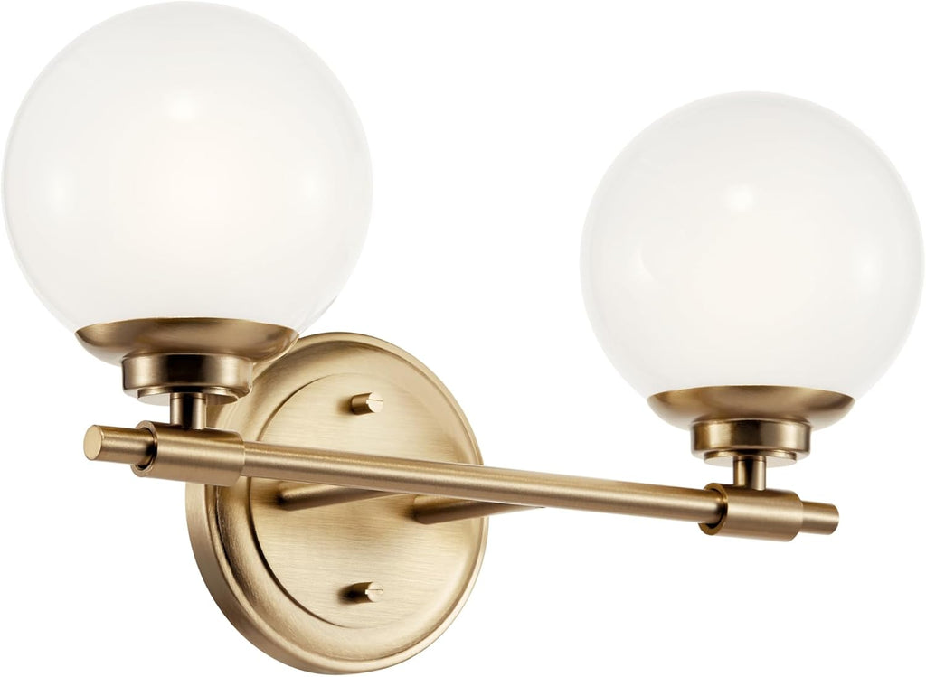 Kichler Benno 2-Light Bathroom Vanity Light Fixture, Modern Wall Mount Light with Opal Glass in Champagne Bronze for Bathroom or Powder Room (9.75" x 14.75"), 55171CPZ