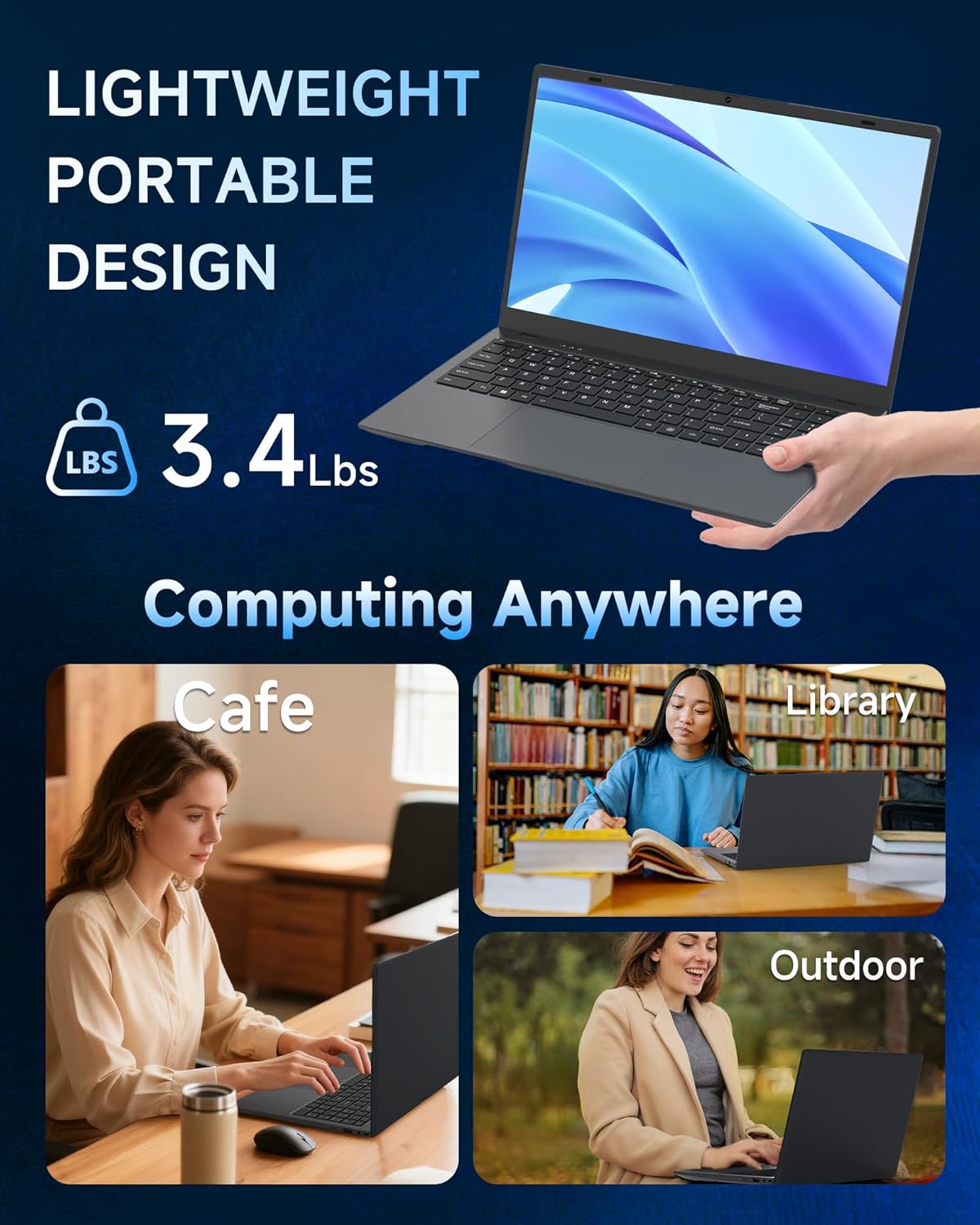 Laptop Computer, 15.6 inch Laptops with 256GB SSD 8GB RAM, Pentium CPU up to 3.4GHz, Long Battery Life, USB 3.2, Type C, TF Card Slot, HDMI, Laptop Good for Business and Student