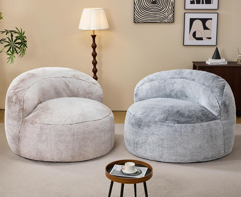 Hobestluk Bean Bag Chair Giant Bean Bag Chairs for Adults Big Bean Bag Chair with Memory Foam Filler Adults Large Beanbag with Faux Fur Cover for Bedroom (Plush Grey,Oversize)