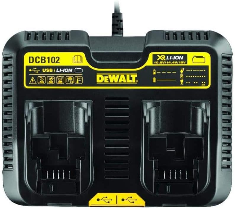 DEWALT 12/20V MAX Battery Charger, Corded, Dual Charging Station, 2-USB Ports Included (DCB102)