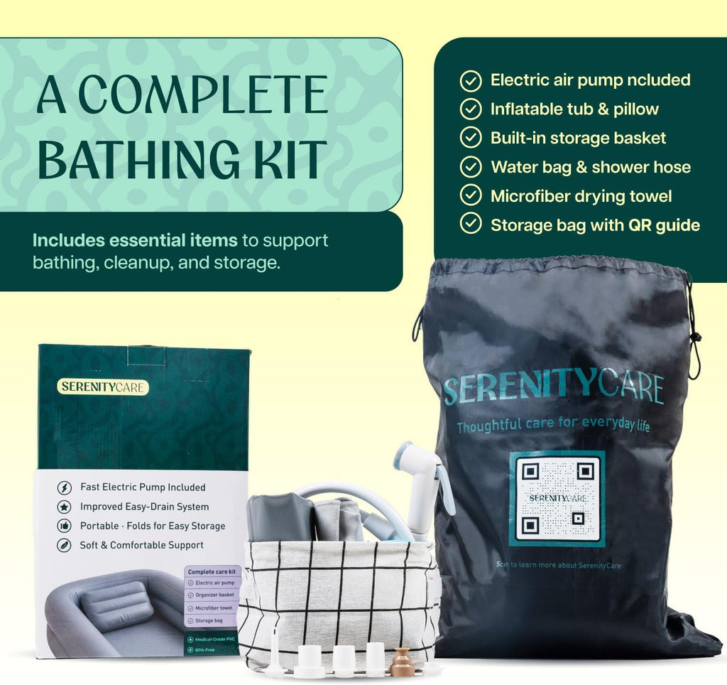 Inflatable Bed Bathtub for Adults, Bedridden Patients – Easy Bed Bath System for Elderly & Disabled – Home Care Portable Medical Bed Shower Solution with Electric Pump & Complete Kit
