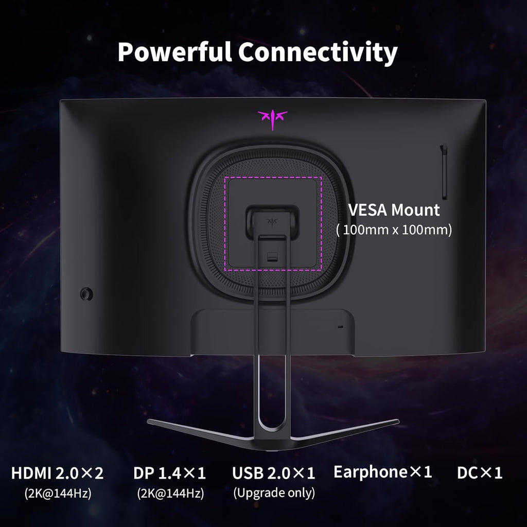 KTC H27S5C 27" Curved Gaming Monitor, 1440P QHD 144Hz 120Hz Monitor, 1500R HVA Panel, HDR400, Adaptive Sync, 400nits, HDMI 2.0 x2, DP 1.4, VESA 100x100 PC Monitor