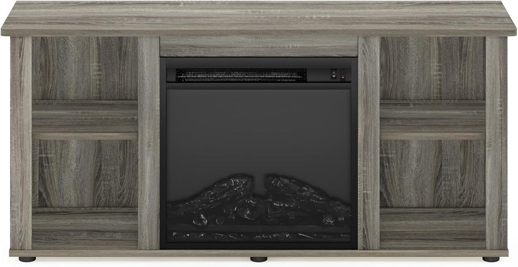 Furinno Jensen Fireplace Entertainment Center TV Stand with Open Storage for TV up to 55 Inch, French Oak Grey