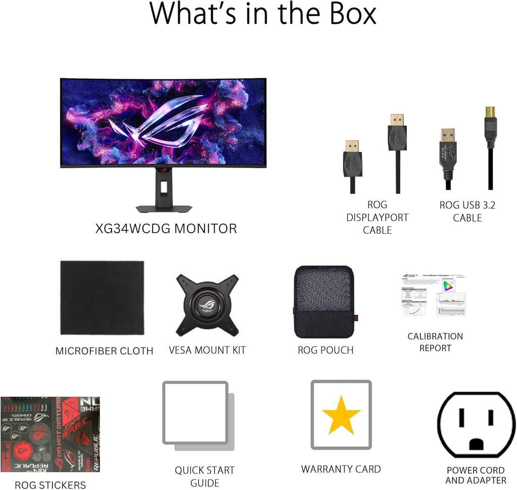 ASUS ROG Strix 34” Ultrawide QD-OLED HDR Gaming Monitor (XG34WCDG) - 3440x1440, 175Hz, 0.03ms, OLED Care Pro, True 10-bit, G-SYNC Compatible, DisplayWidget, Extreme Low Motion Blur, 3 yr Warranty