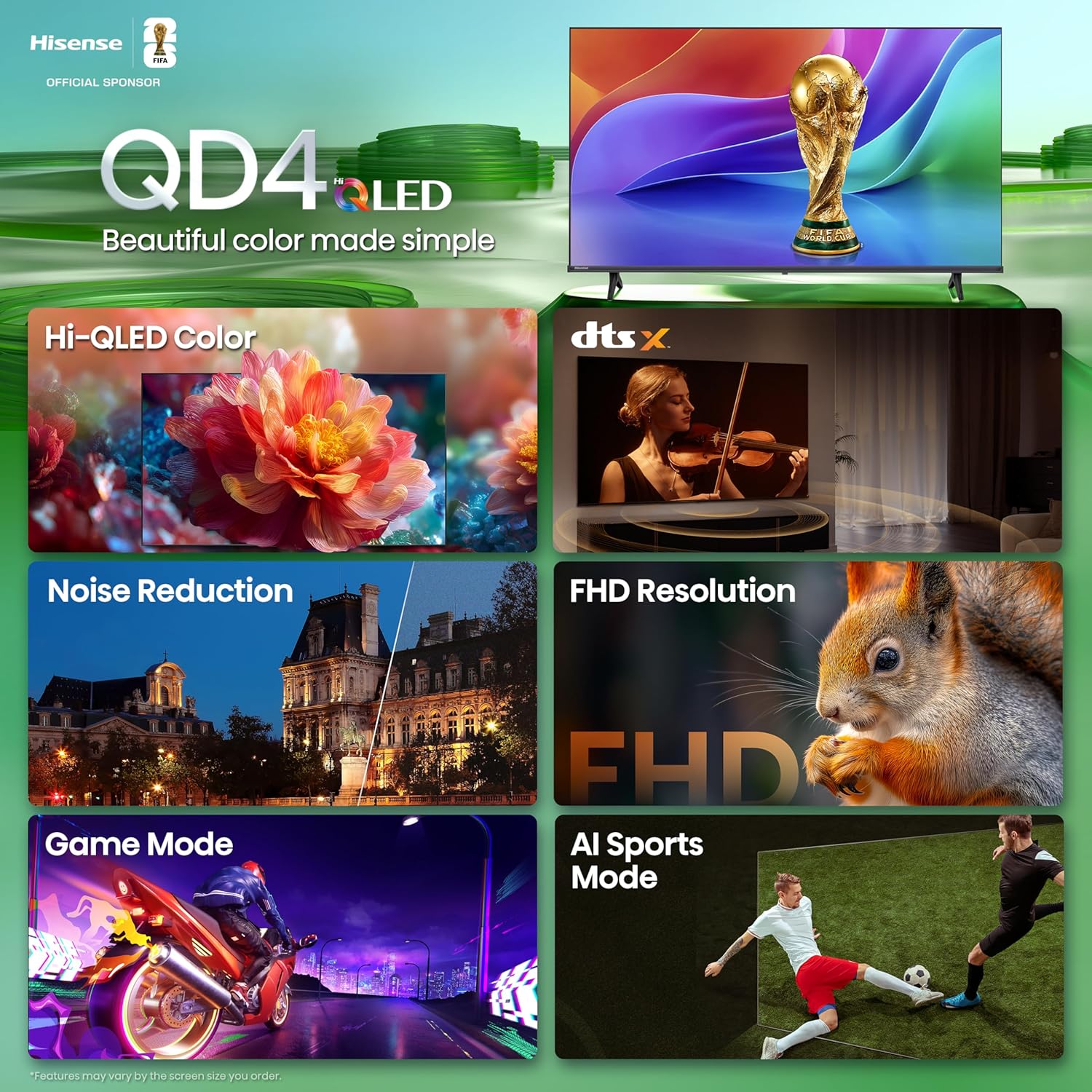 Hisense 40-Inch Class QD4 Series Hi-QLED FHD Smart VIDAA TV (40QD4SV, 2026 Model) – Hi-QLED Color, DTS Virtual:X Sound, VIDAA Smart OS, Alexa Built-in, AirPlay & HomeKit