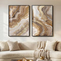 Framed Abstract Brown Gold Wall Art for Living Room, 2 Piece Large Modern Luxury Artwork for Walls, Contemporary Bright Style Picture Prints Paintings for Bedroom Dining Room Office 24x36 Inch