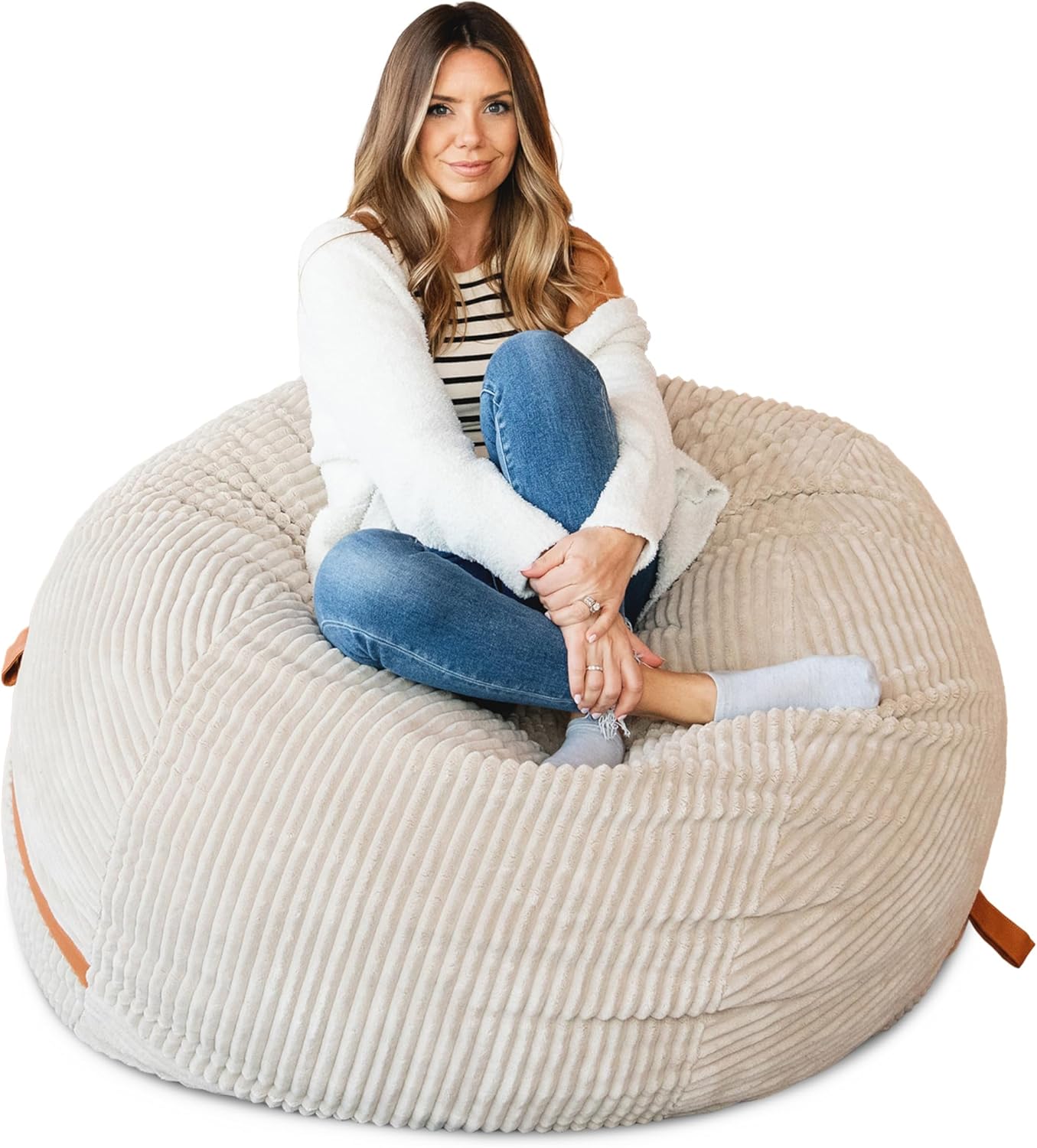 Big Joe Fuf 5Ft Oversized Foam Bean Bag Chair with Removable Cover for Kids, Teens, Adults, Vanilla Latte, Corded Plush, 5 Foot Large Reading and Gaming Seat