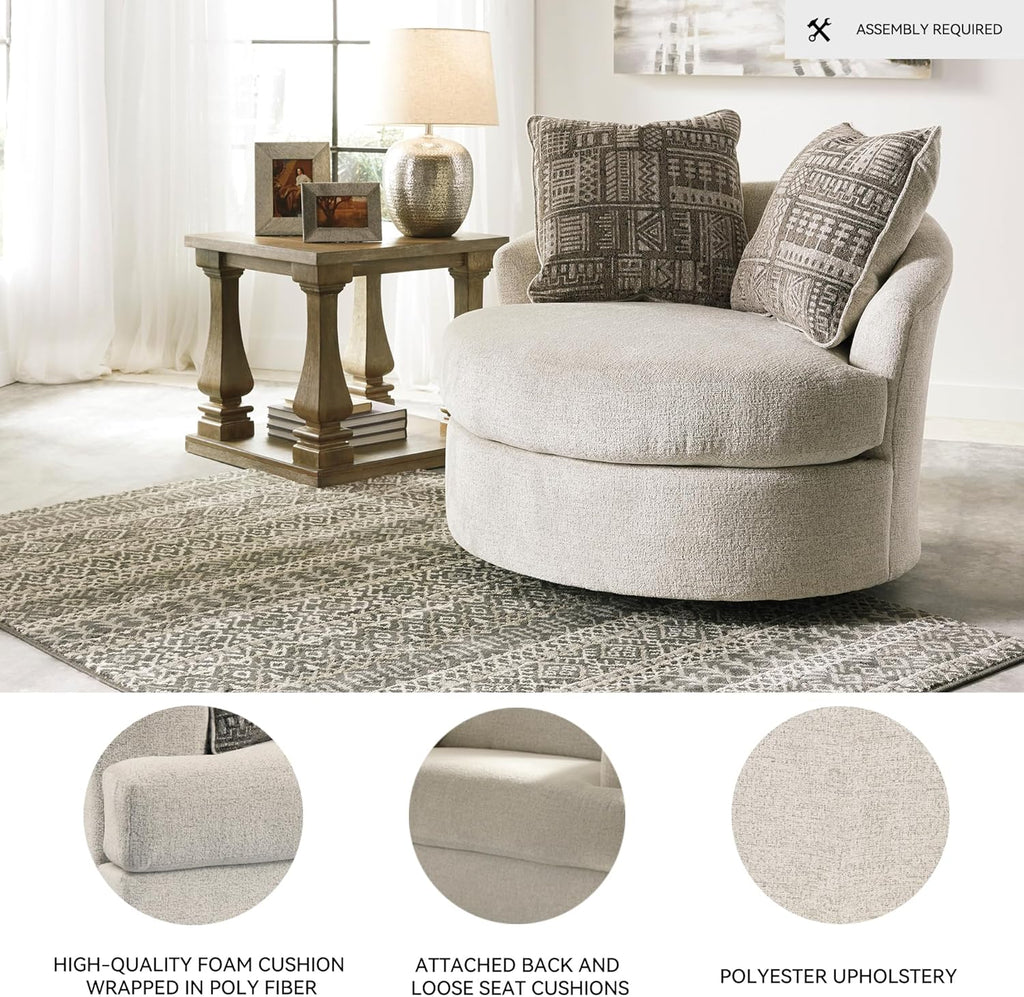 Signature Design by Ashley Soletren Contemporary Chenille 360-Degree Swivel Accent Chair, Off-White