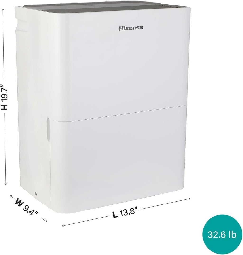 Hisense 35 Pint Compact Portable Dehumidifier with Slide-Out Bucket, Energy Efficient Quiet Humidity Absorber for Bathroom Bedroom Garage Attic Home Crawl Space, 3000 Sq. Ft.