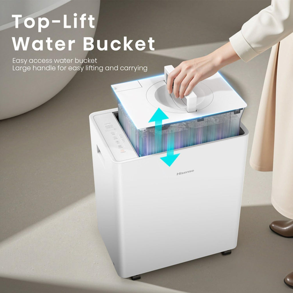 Hisense 50 Pint Lift-Up Portable Dehumidifier with Built-In Pump in White, Energy Efficient Quiet Moisture Extractor for Bathroom Bedroom Garage Attic Home House Crawl Space