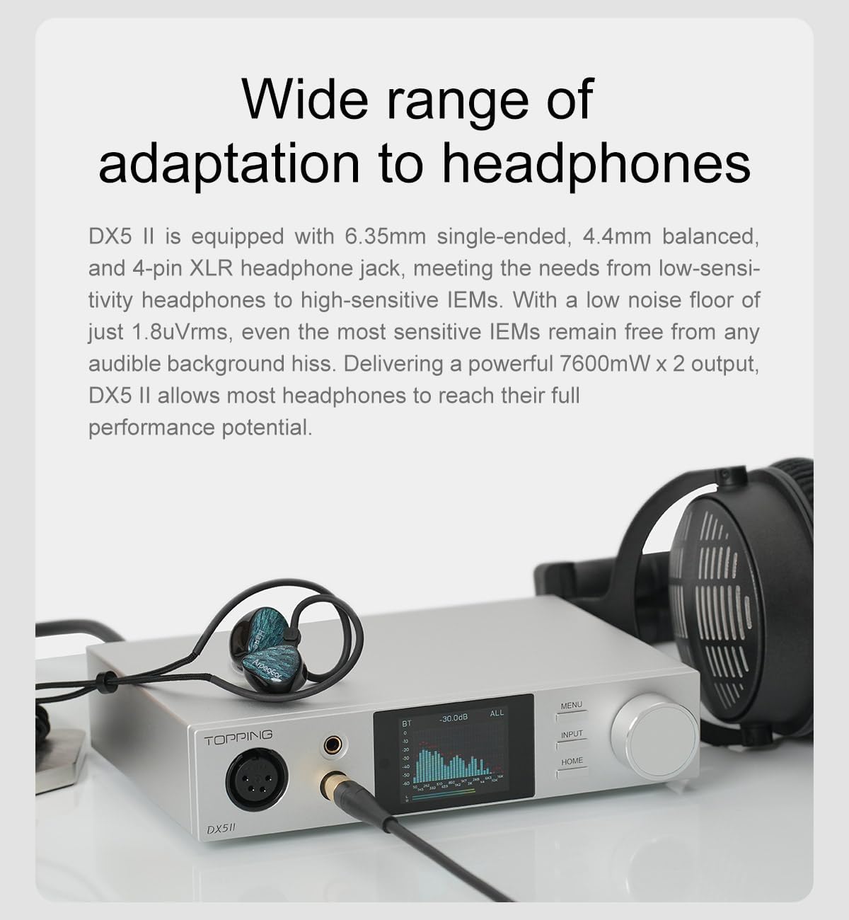 TOPPING DX5 II Hi-Res DAC & Headphone Amp Combo – Dual ES9039Q2M, X-Hybrid Amp, 10-Band PEQ, LDAC Bluetooth 5.1, 4.4mm Balanced & 6.35mm Headphone Output, Preamp Mode, 12V Trigger (White)