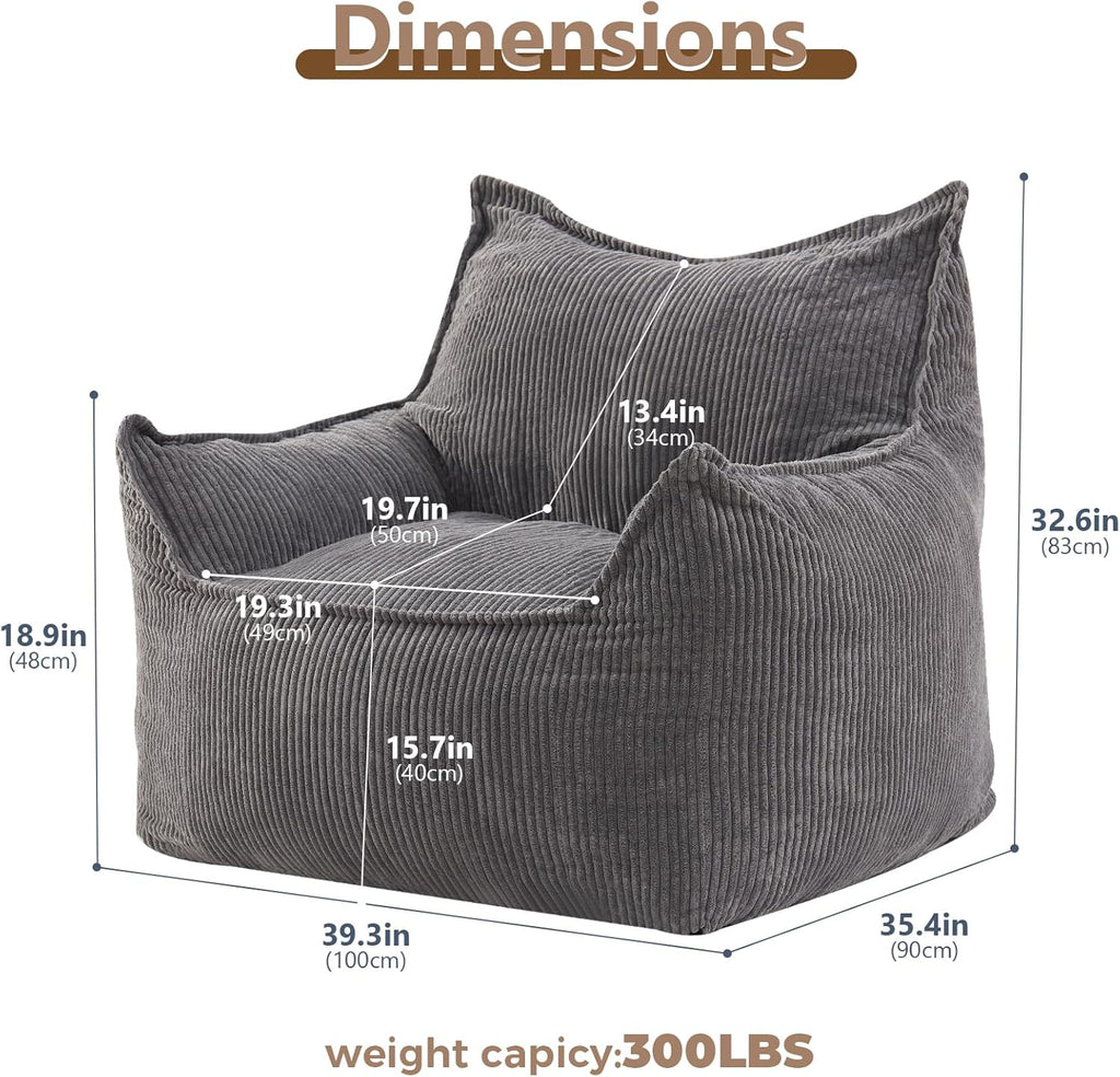 EBENCHICO Giant Bean Bag Chair Sofa for Adults Teens, Comfy Corduroy Large Bean Bag Chairs with Armrests for Bedroom Living Room, Adult BeanBag Lazy Sofa Couch Chairs with Filler Included