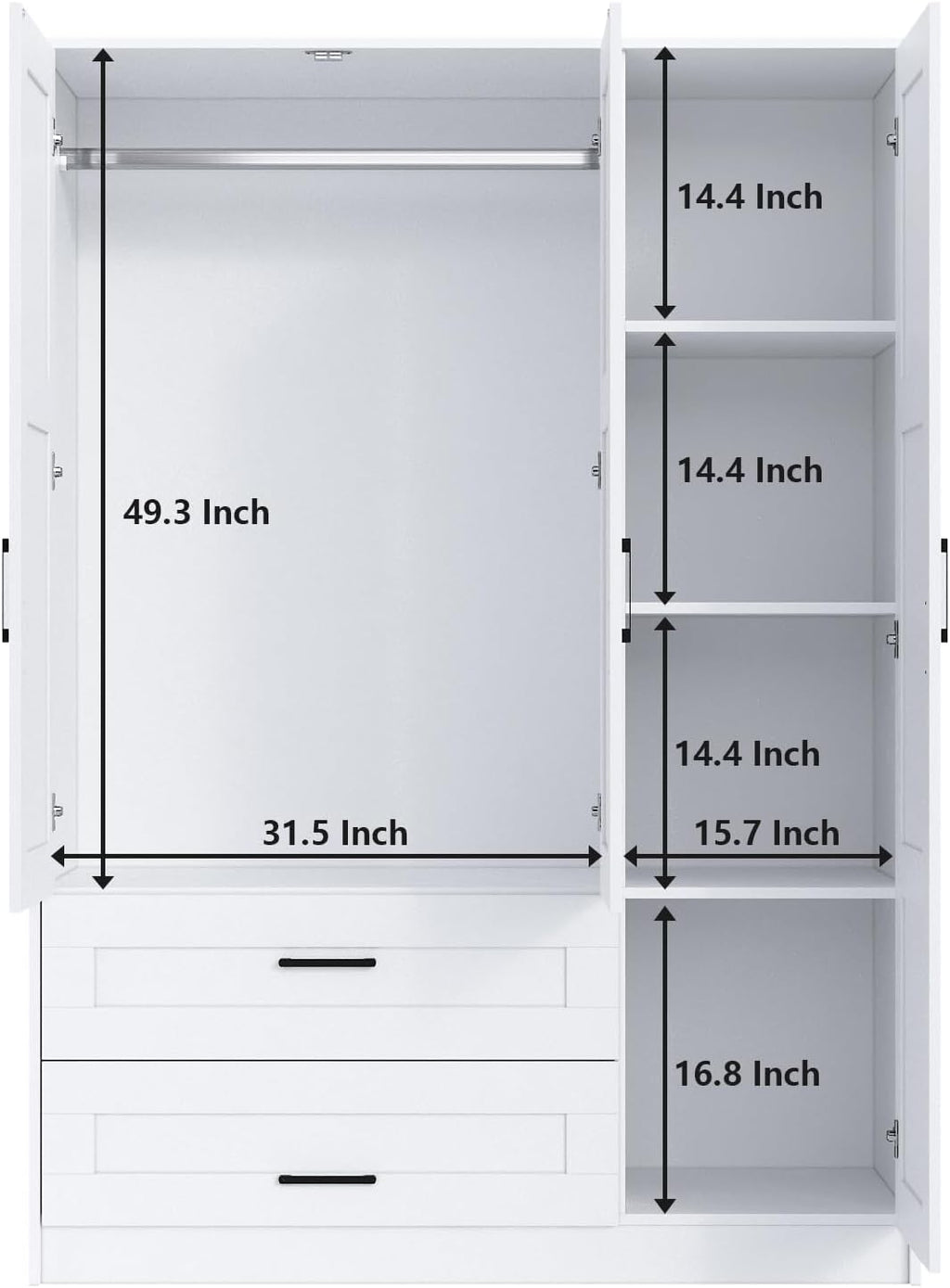 Fenghua Lizhi 3 Doors Wooden Wardrobe Closet Armoire, White Storage Cabinet for Hanging Clothes, Bedroom Large Capacity Freestanding Armoire,Wood Wardrobe Combination with Shelves (2drawer, White)