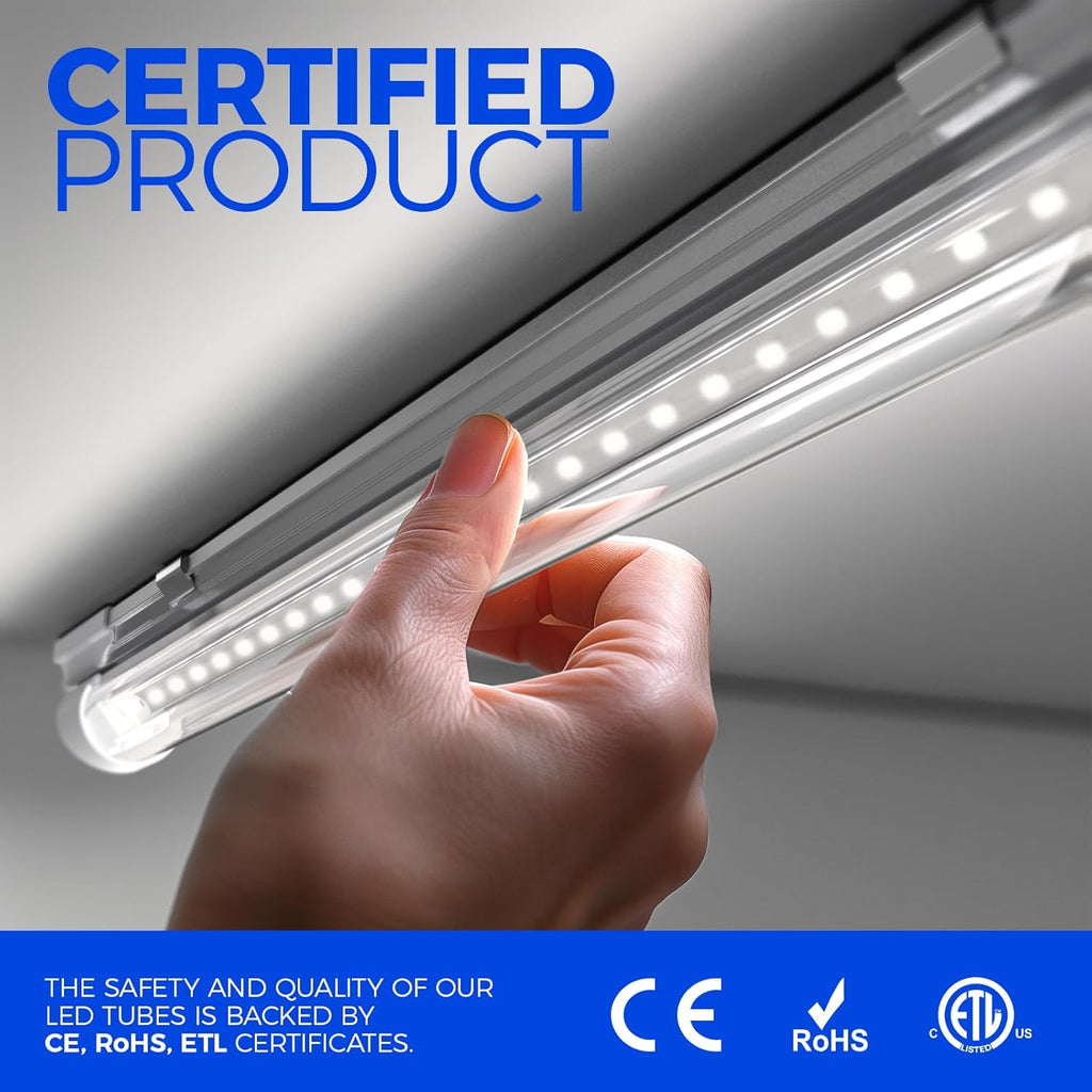 Barrina LED Shop Lights 4FT, 40W 5500LM 5000K Daylight White, T8 LED Garage Lights, V Shape, Clear Cover, High Output Tube, Linkable 4 Foot LED Strip Light for Workshop, Warehouse with Plug, 10 Packs