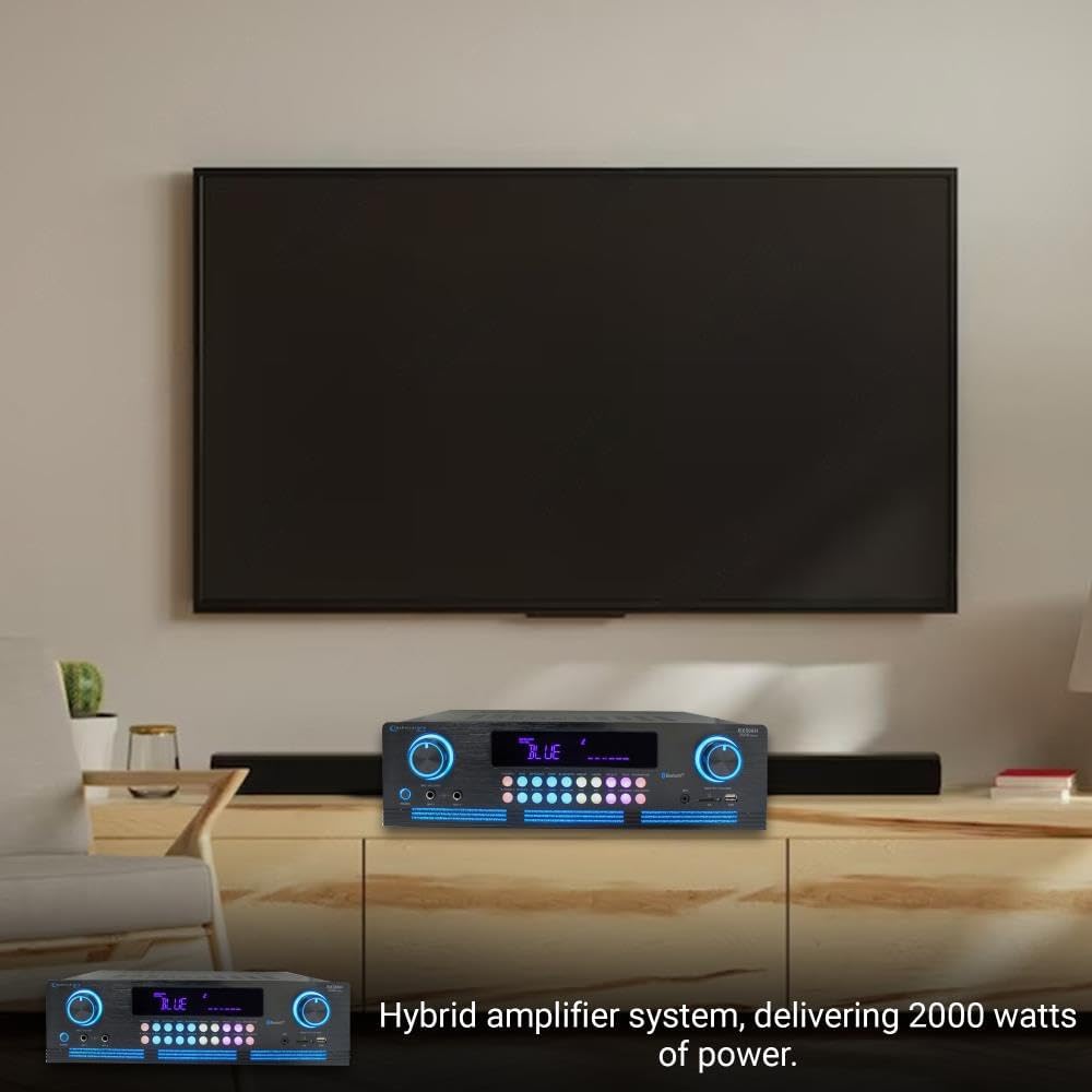 Technical Pro Home Theater Sound System Kit - 2000 Watts Bluetooth Amplifier w/ 6 Qty of 8" Framed Ceiling Speakers 300 W Each, 300 ft Speaker Wire & Remote for Home, Bar, Office, Restaurant