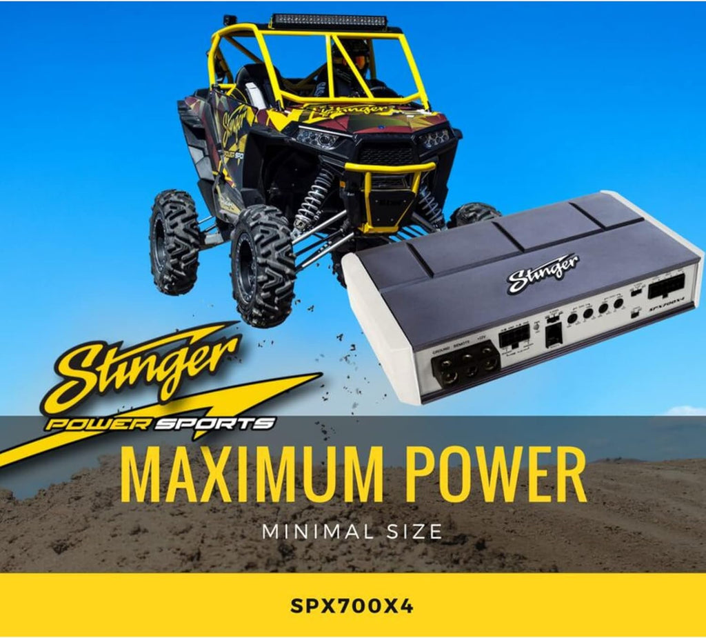 Stinger SPX700X4 Marine & Powersports 4-Channel 700W Class D Micro Amplifier for Motorcycle, Boat, ATV, UTV, Side by Side RZR, 4x4 Off Road Vehicle or Car Audio System, Subwoofer Bass Knob
