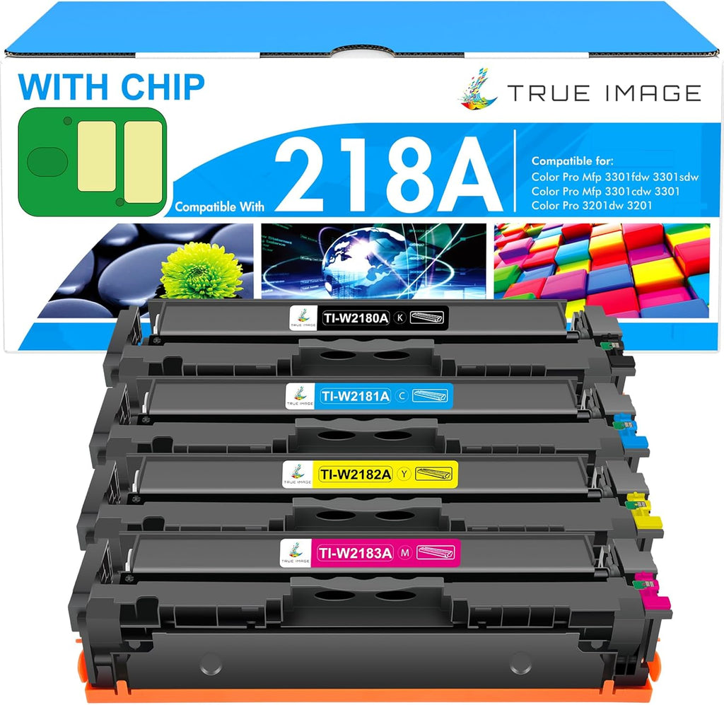 218A 218 Toner Cartridges 4 Pack 3301sdw 3301 3301fdw Compatible Replacement for HP218A 218X for HP Color LaserJet Pro 3201dw 3201 MFP 3301cdw Printer Ink Set with Chip High Yield W2180A (B/C/Y/M)