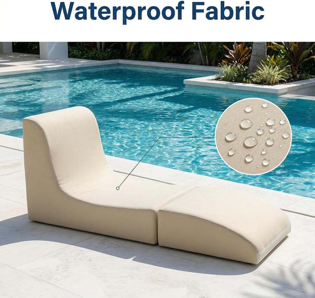 ZealWe Bean Bag Chair Set of 2 Outdoor Patio Lounge Chair with Back Support, Chaise Lounge Chair Waterproof Beach Bean Bag Couch for Adults, Memory Foam Filled for Poolside Balcony, Beige | water proof