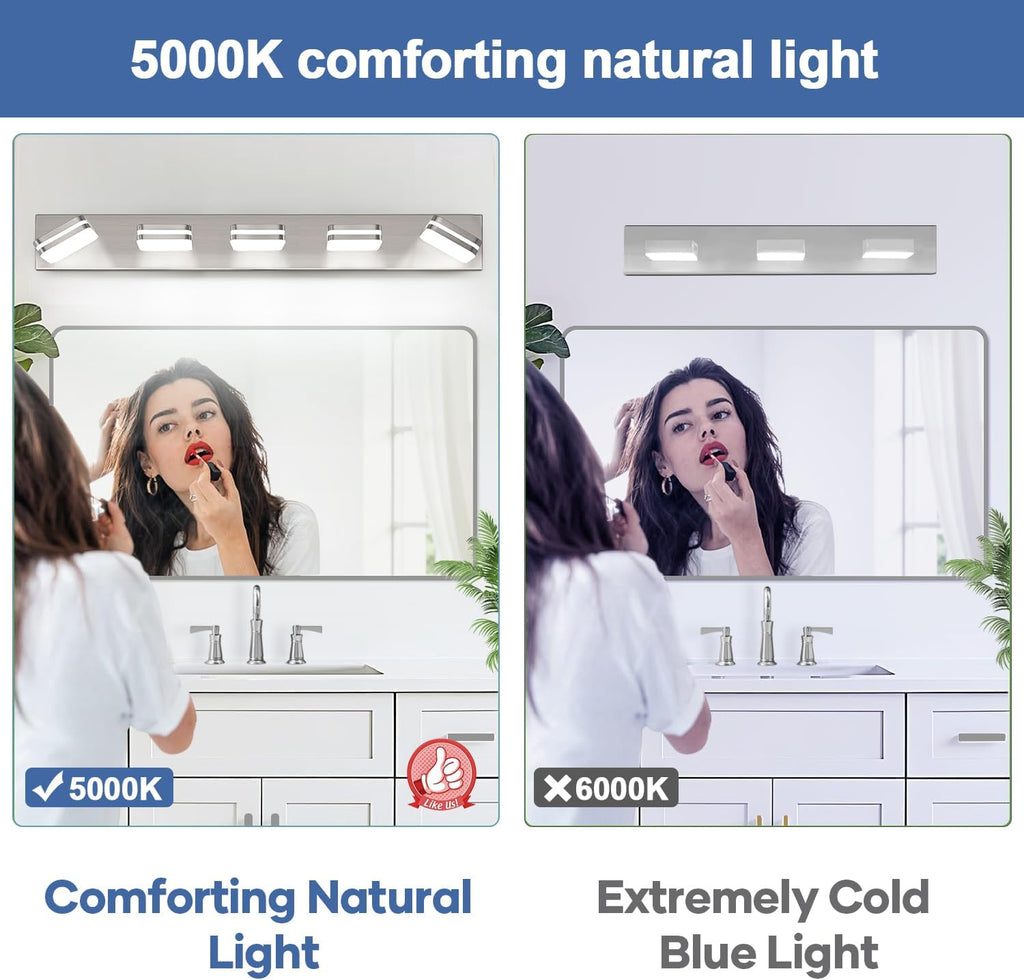 360° Rotate LED Bathroom Vanity Light Fixtures, 2100LM Acrylic Brushed Nickel Vanity Lights for Bathroom, Modern Wall Lighting Fixtures Over Mirror Kitchen Living Room (Natural White Light 5000K)