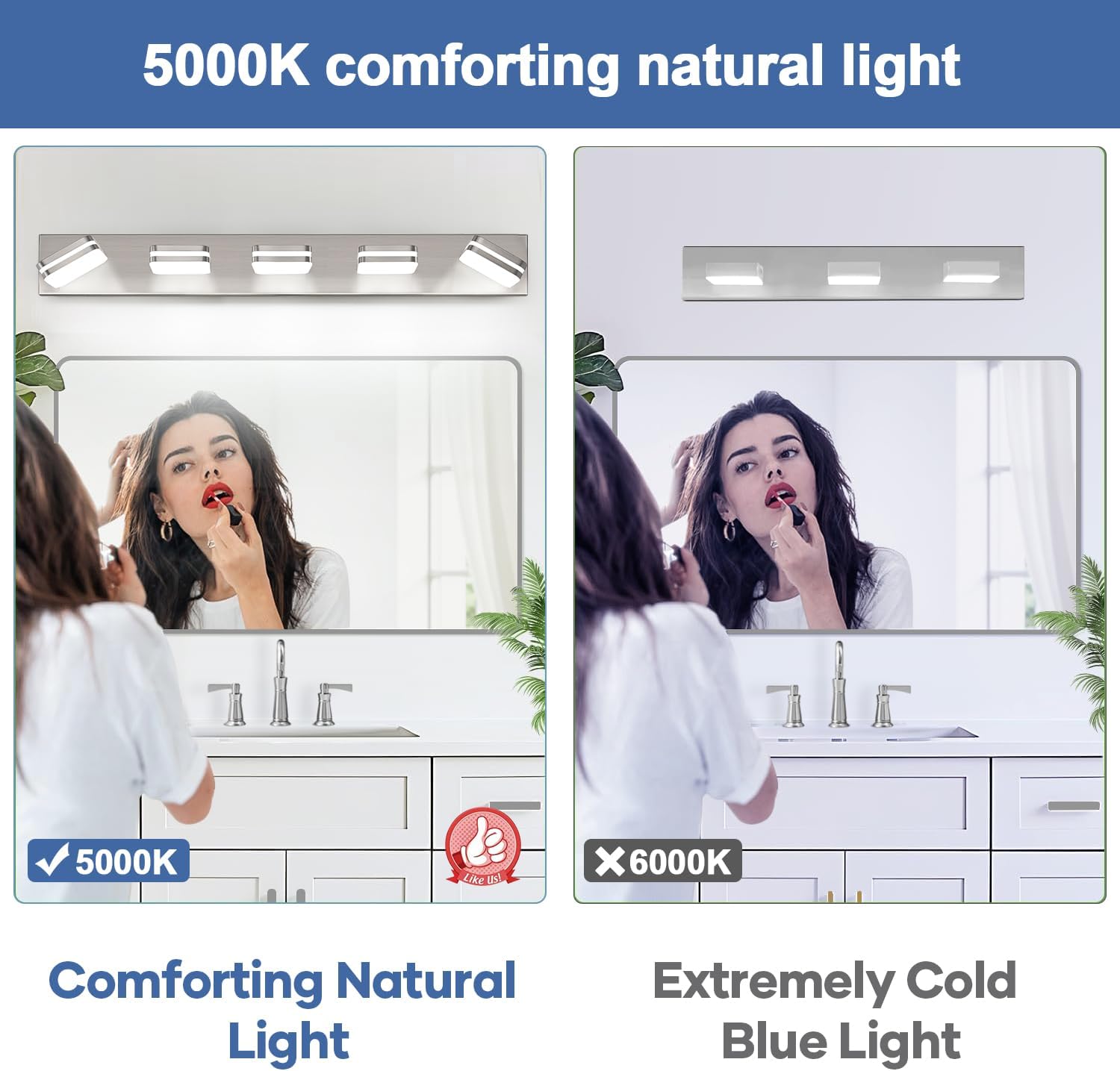 360° Rotate LED Bathroom Vanity Light Fixtures, 2100LM Acrylic Brushed Nickel Vanity Lights for Bathroom, Modern Wall Lighting Fixtures Over Mirror Kitchen Living Room (Natural White Light 5000K)