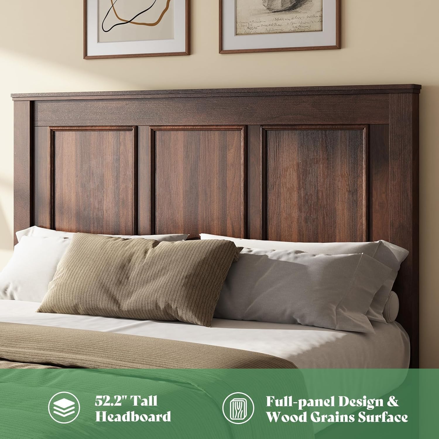 AMERLIFE Farmhouse Queen Size Bed Frame with 52.2" Tall Headboard & Footboard, Wood Platform Bed Frame with 2 Large Storage Drawers, Noiseless, No Box Spring Needed, Rustic Brown