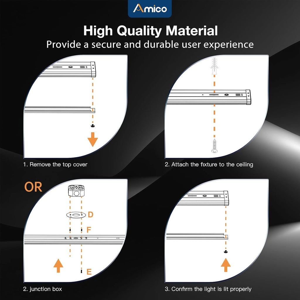 Amico 10 Pack 4FT LED Wraparound Light with 5CCT Selectable, 3500K/4000K/5000K/6000K/6500K, 30/40/50W, 6500LM Super Bright Flush Mount 4 Foot Office Ceiling Light for Kitchen Garage