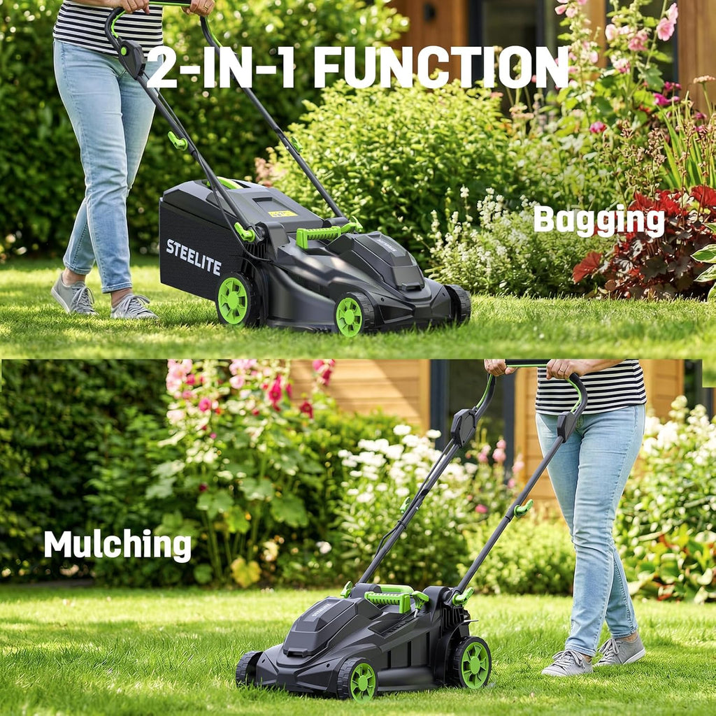 STEELITE 40V 17" Electric Lawn Mower & 12" String Trimmer & 500CFM Leaf Blower Combo Set, 3-in-1 Yard Care Kit with 3x4.0Ah Batteries & Dual Chargers