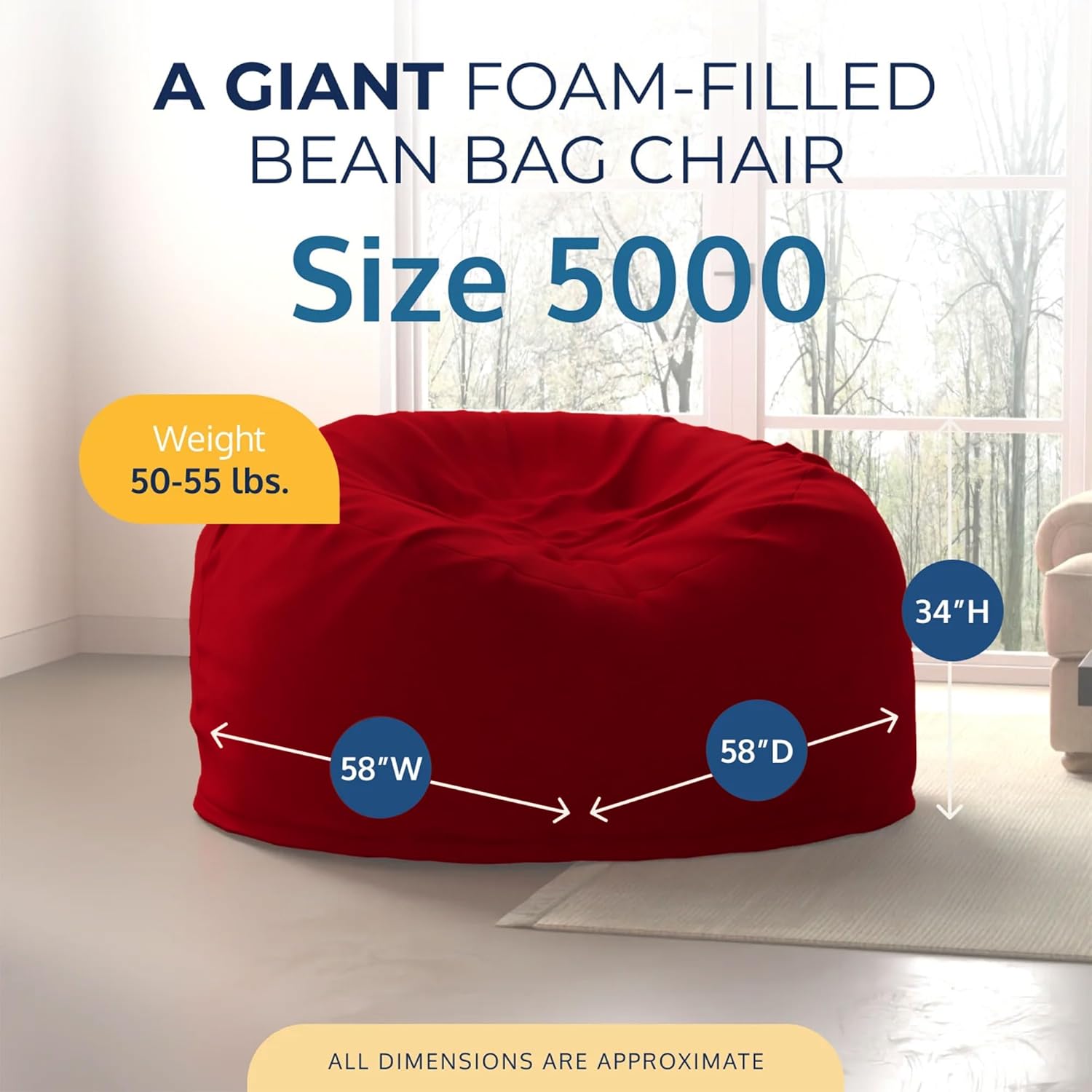 ULTIMATE SACK 5ft Bean Bag Chair & Footstool, Oversize Bean Bag Chair for Adults, Comfy Chair Bean Bag Couch Lounge Sofa Loveseat Furniture | Red Suede