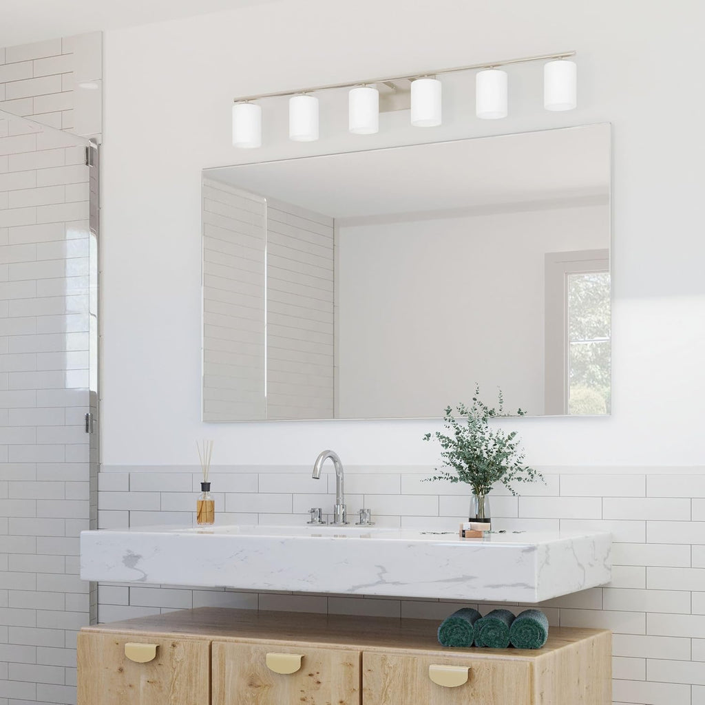 Progress Lighting Replay Collection 48 in. 6-Light Brushed Nickel Etched White Glass Modern Bath Vanity Light