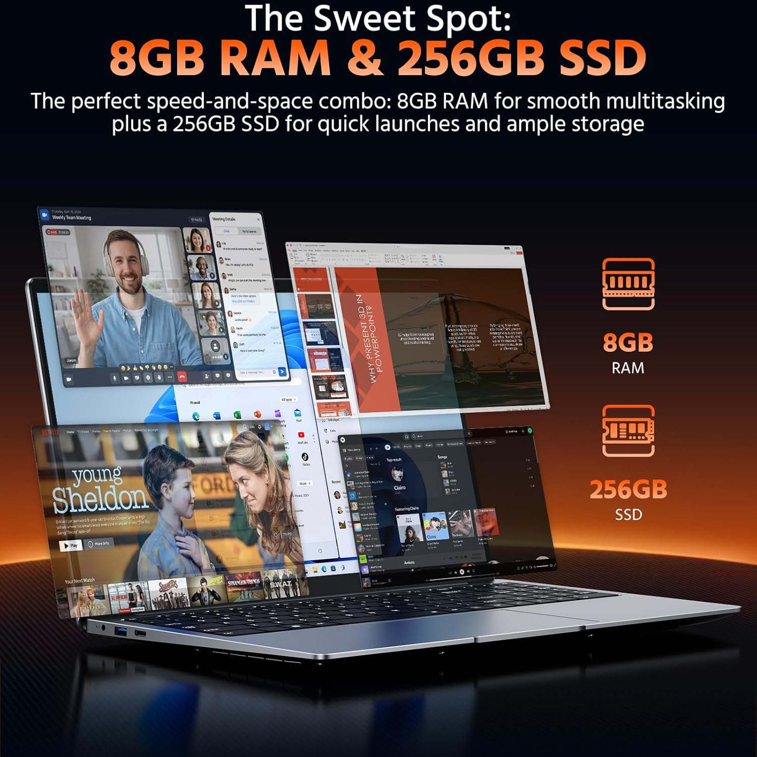 15.6" Laptop Computer Win 11 Office Suite FHD IPS sRGB Notebook 2.4G&5G WiFi BT 4.2 HDMI USB 3.0 5000mAh Battery for Home Student Business (8G+256G,N4000)