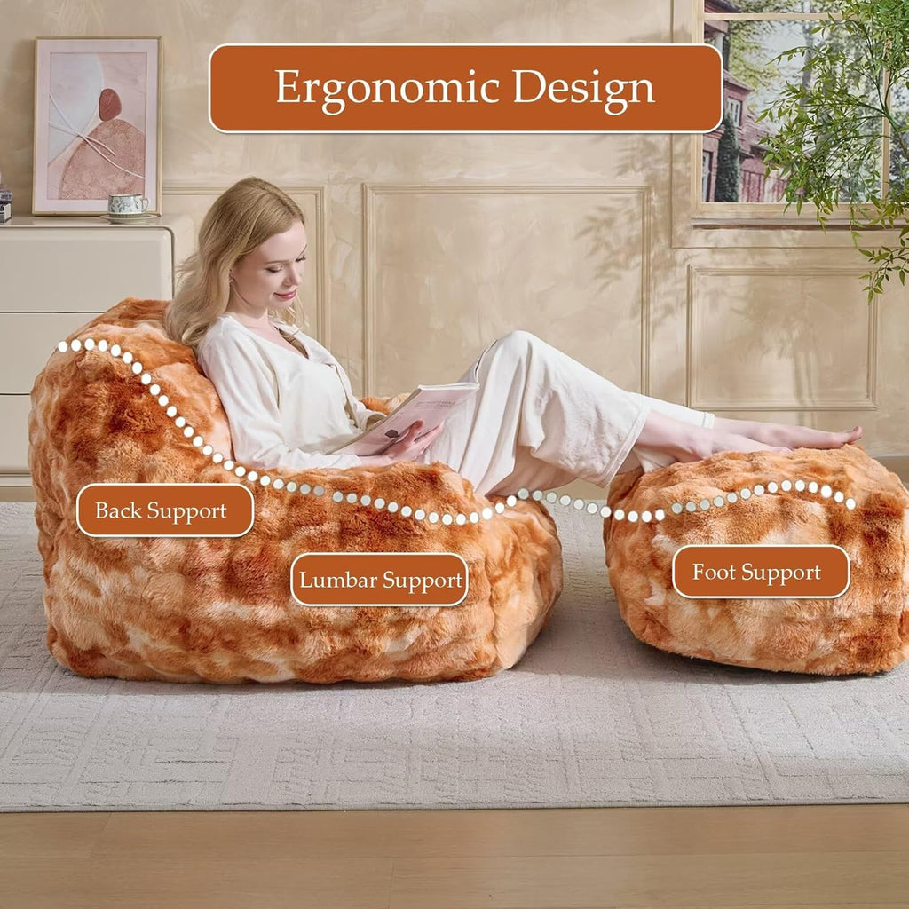 Giant Bean Bag Chair,Oversized Plush Comfy Bean Bag Sofa for Adults and Kids,Ultra Soft Living Room Bedroom Game Room Bean Bags with Armrests-Tie dye Burnt Orange