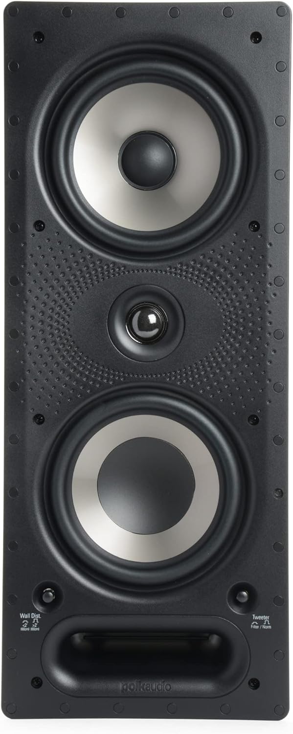 Polk Audio 265-RT 3-Way in-Wall Speaker - Vanishing Series | Fits Ceiling/Wall | High-Performance Home Stereo Speakers | Power Port & Paintable Grille - Black