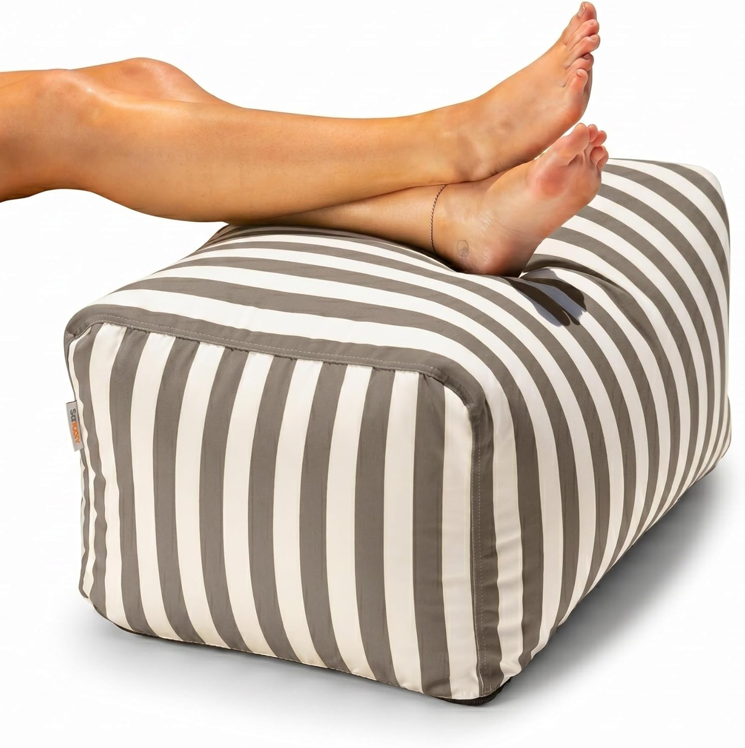 Jaxx Leon Outdoor Bean Bag Ottoman, Taupe Striped