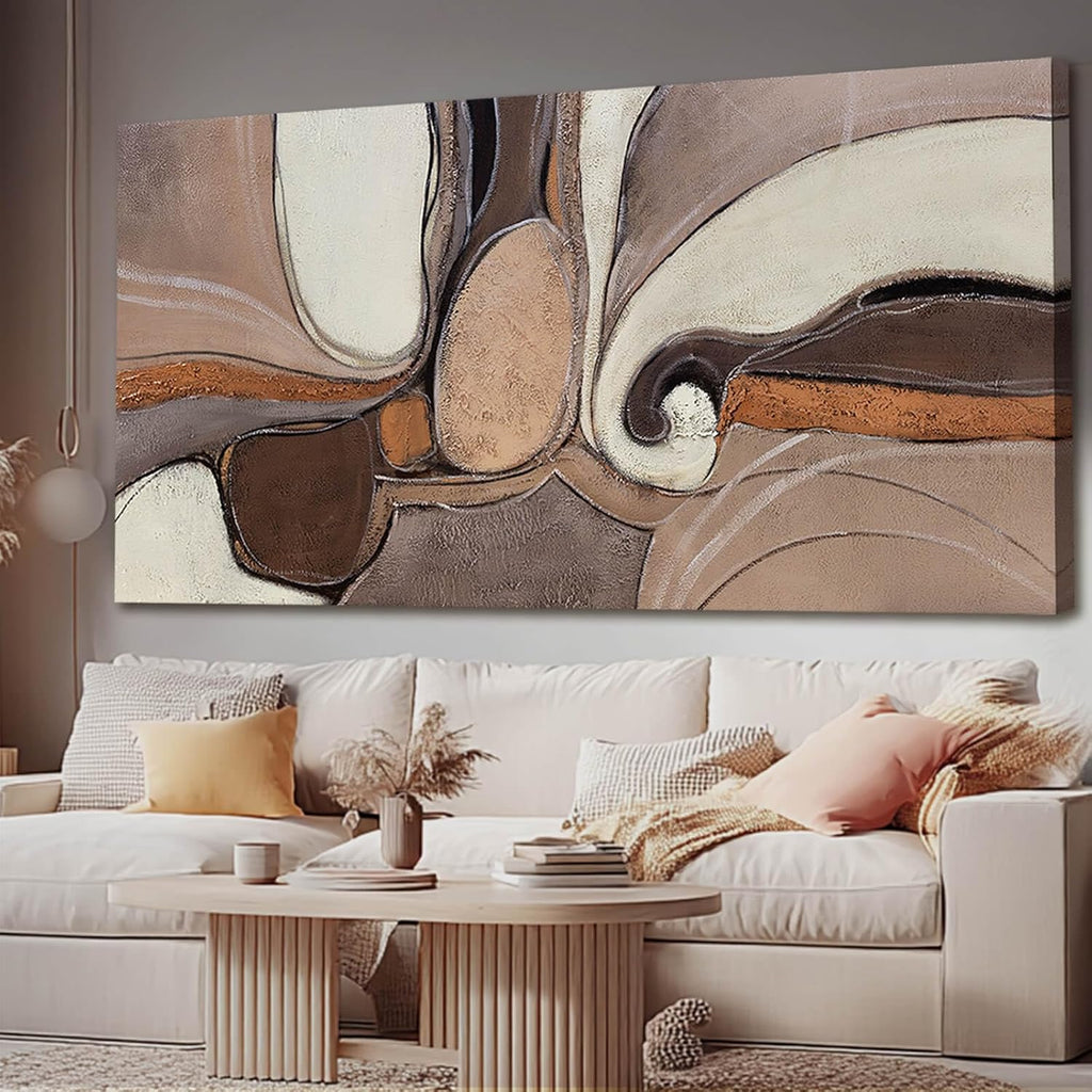 YETHEN WAL Large Neutral Abstract Wall Art Organic Swirl Home Decor Aesthetic Canvas Prints for Bedroom Entryway Living Room 29x58 Inch