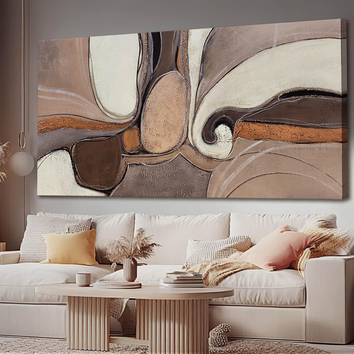 YETHEN WAL Large Neutral Abstract Wall Art Organic Swirl Home Decor Aesthetic Canvas Prints for Bedroom Entryway Living Room 29x58 Inch