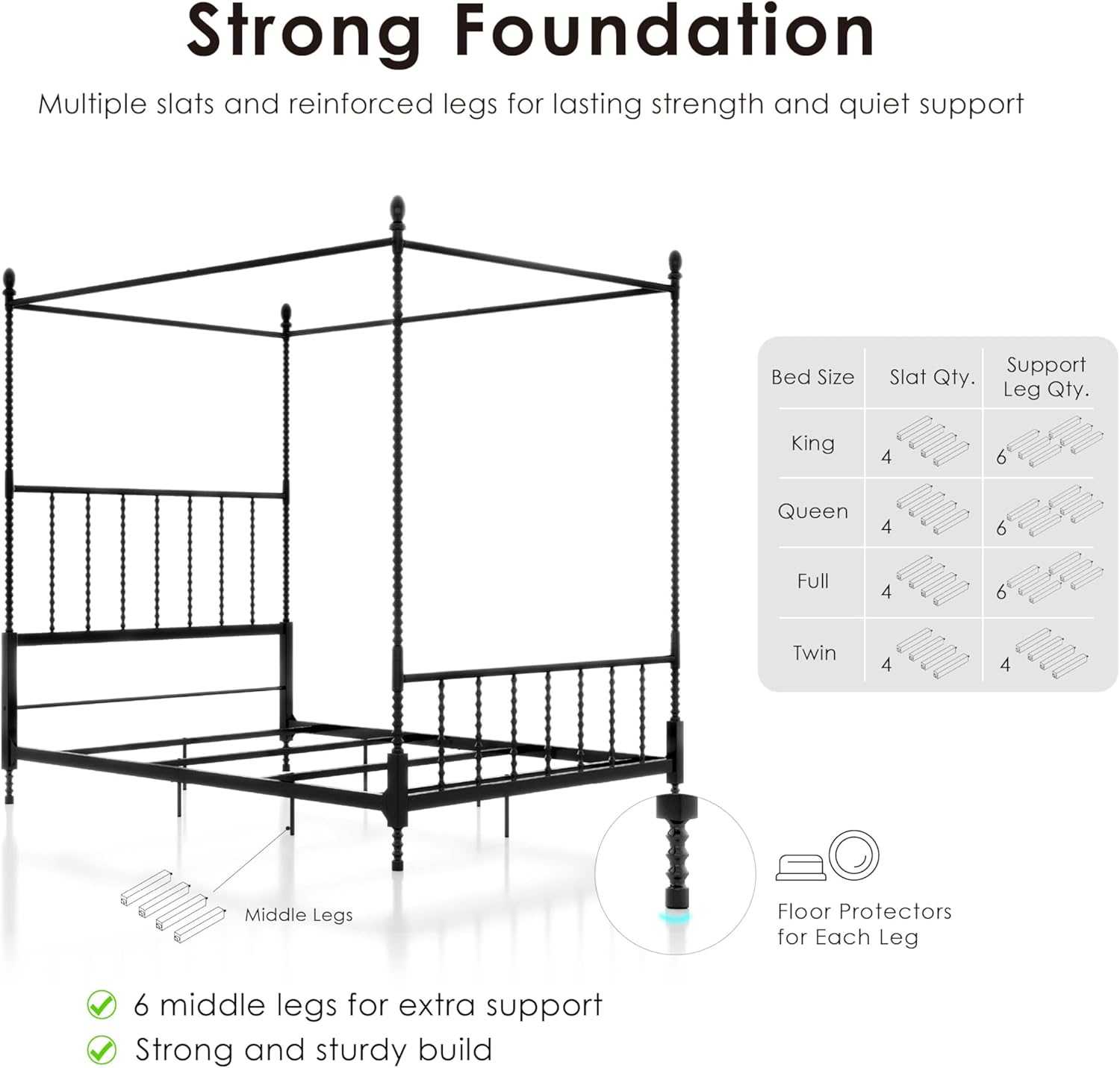 Furniture of America Vaeli Modern Metal King Size Four Poster Bed Frame with Spindles, Canopy Bedframe for Bedroom, Guest Room, Box Spring Required, Black