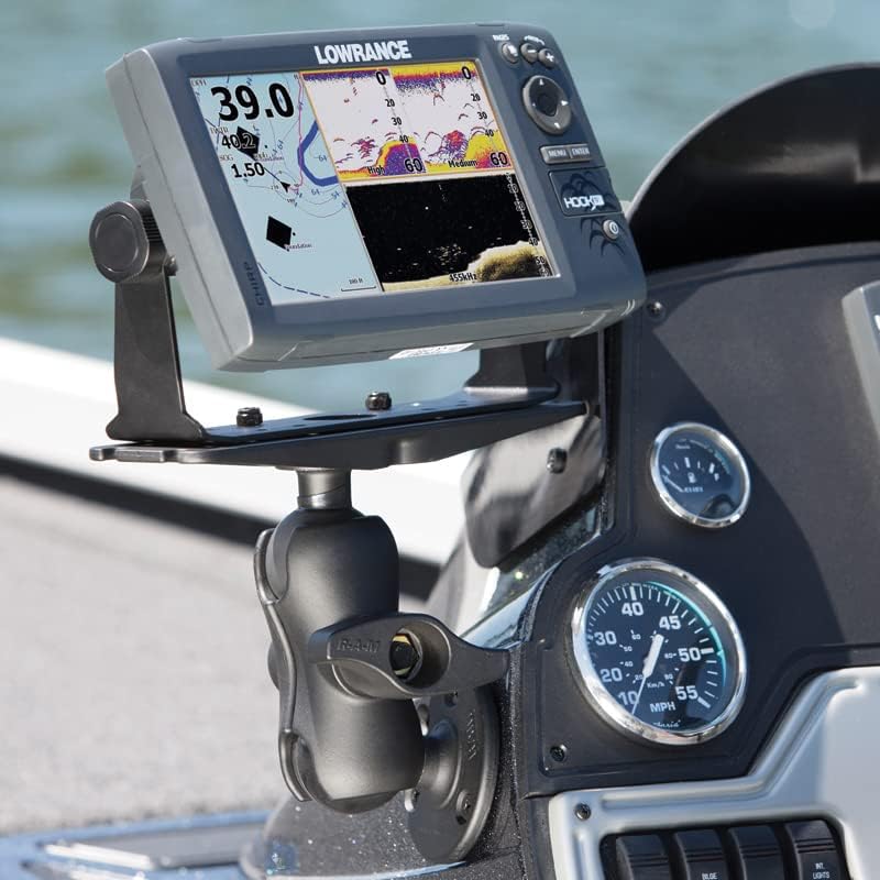 RAM Mounts Heavy-Duty Marine Electronics Mount, D Size 2.25" Ball with Short Arm, Drill-Down Mount for Fish Finders & Chartplotters, 11" x 3" Plate RAM-D-111U-C