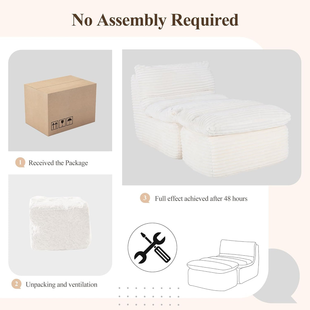 COLAMY Bean Bag Chair, Lounge Chair with Removable Ottoman for Adults, Comfy Fabric Sofa Bed Couch with Memory Foam, Backrest for Living Room, Office, Bedroom, Beige