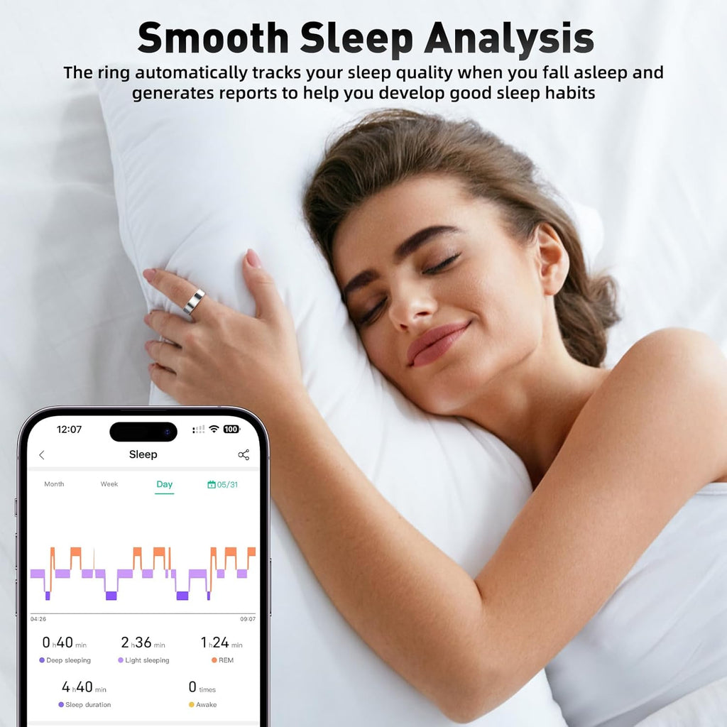 Smart Ring with Sleep Monitoring, Step Counting, Heart Rate, Blood Oxygen for iOS and Android, No Subscription Fee, IP68 Waterproof Health Tracker (Silver, 10)