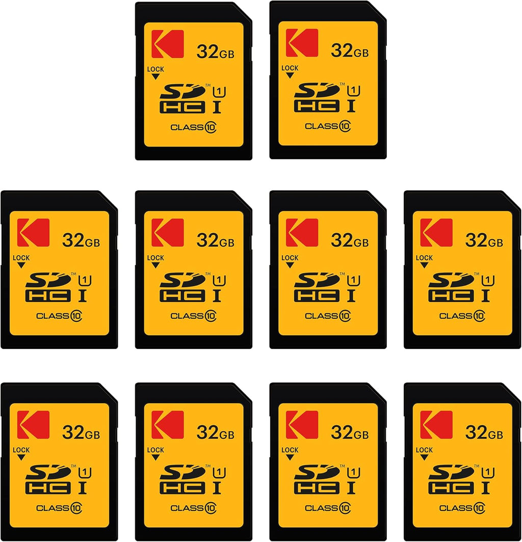 Kodak 32GB 10-Pack SDHC Card, UHS-I U1 V10 Premium, up to 85MB/s Read Speed, for Full HD Video and High-Resolution Pictures, Compatible with SDHC Standard (10-Pack)