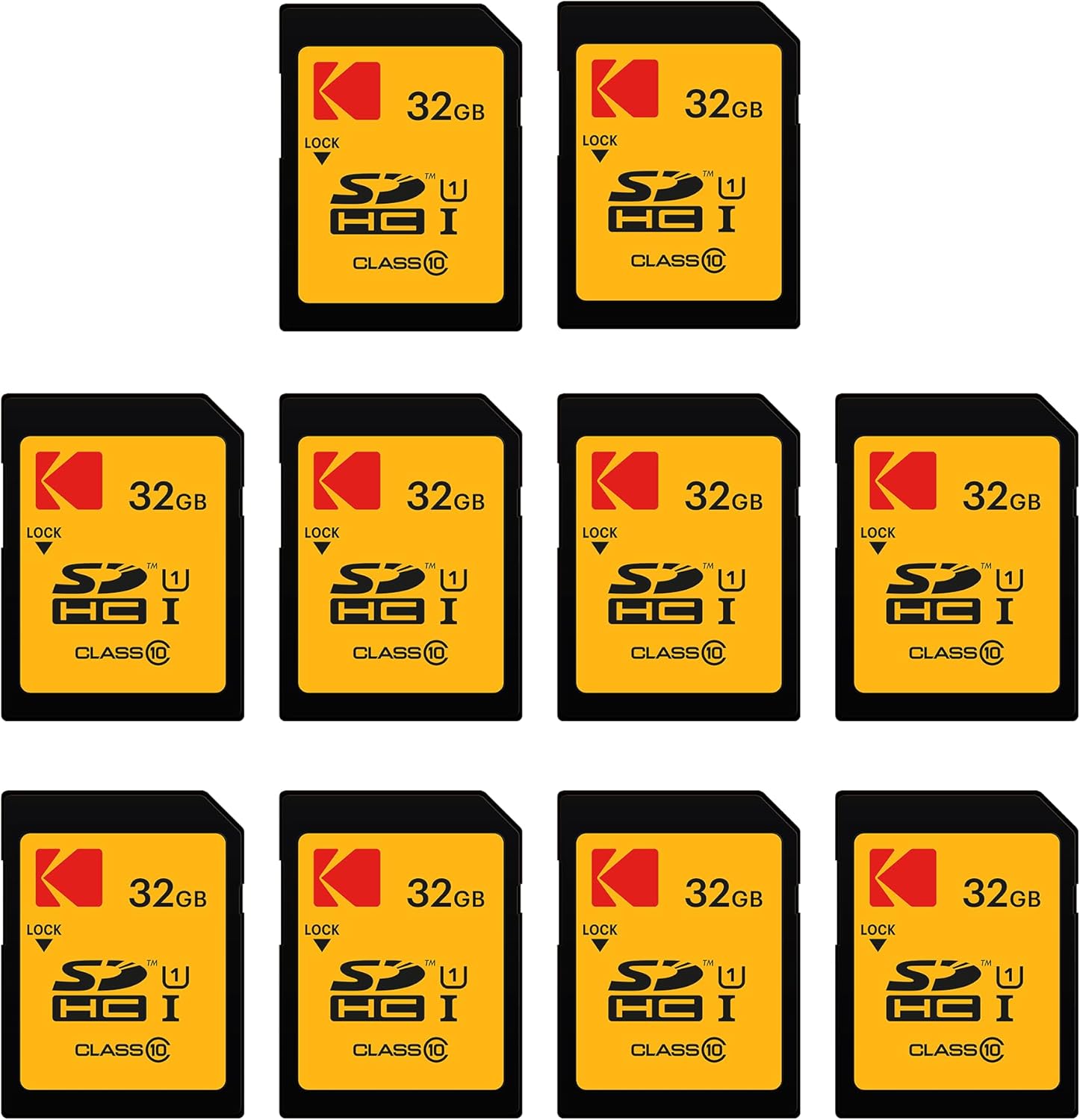 Kodak 32GB 10-Pack SDHC Card, UHS-I U1 V10 Premium, up to 85MB/s Read Speed, for Full HD Video and High-Resolution Pictures, Compatible with SDHC Standard (10-Pack)