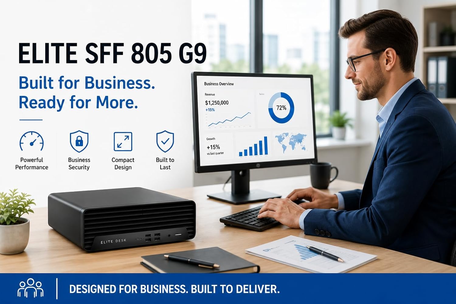 HP Desktop Computer Elite SFF G9| 6-core 5GHz Ryzen-5 Processor(1.3 Times Faster Than Intel i7-1255U) | 16GB DDR5 RAM, 512GB SSD| WiFi| Bluetooth| HDMI, USB, RJ-45| Windows 11 Pro| W/Wired KB & Mouse