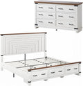 AMERLIFE Farmhouse 2-Pieces Wood Bedroom Set, Including Rustic King Size Bed Frame with 51" Tall Headboard, 6 Drawers Large Dresser Chests, Heavy-Duty Thick Plank Styling, Antique White