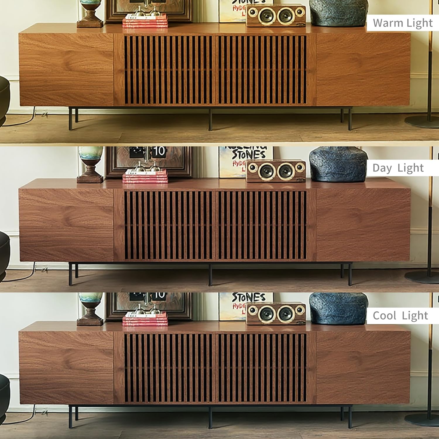 94.48" Mid Century Modern TV Stand for TVs up to 70"-90",Tv Console with 4 Storage Cabinets, Media Furniture for Living Room or Bedroom,Walnut